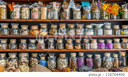 Homeopathic shop with herbs and tinctures. 116704400