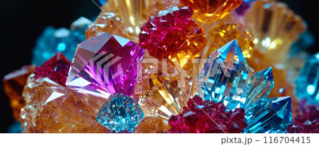 Cluster of bright colorful fantasy crystals, abstract multi-color background 116704415