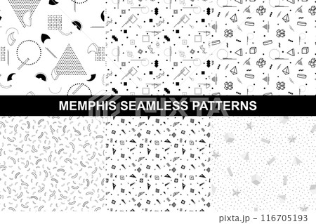 Collection of memphis seamless patterns. 116705193