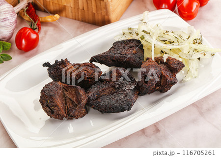 Grilled beef barbecue served onion Grilled beef barbecue served onion 116705261