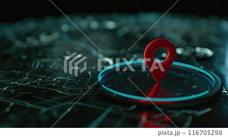 Red GPS marker on the map. 116705298