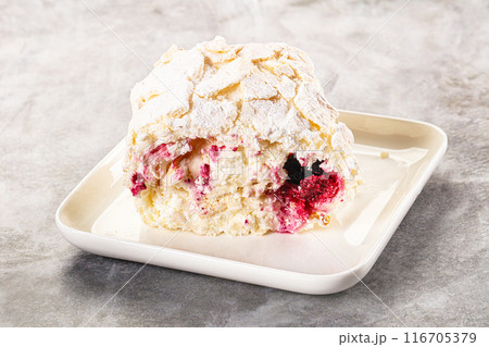 Delicous meringue roll with cherry 116705379