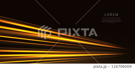 Abstract yellow and orange neon speed light diagonal on dark background. Hi-speed motion moving concept. 116706009