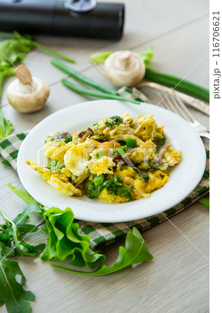 fried omelette stuffed with herbs, parsley, dill fried omelette stuffed with herbs, parsley, dill 116706621