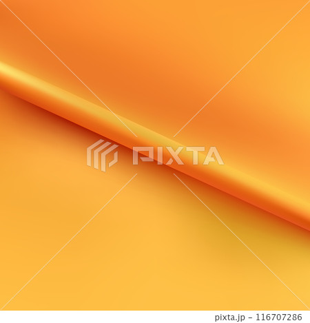 Crumpled and wavy, luxury orange silk or satin fabric with smooth surface area 3d realistic vector abstract background with copy space 116707286