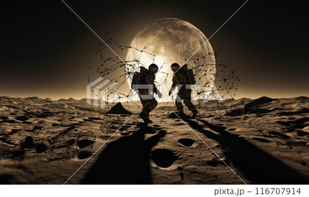 Astronaut Duo Explores the Dark Side of the Moon.Generated image 116707914