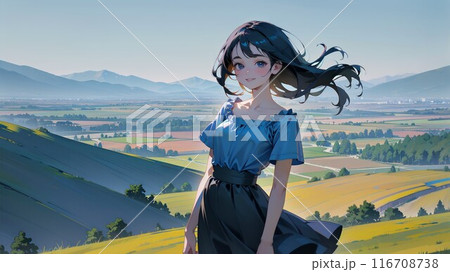田園風景と女の子 116708738