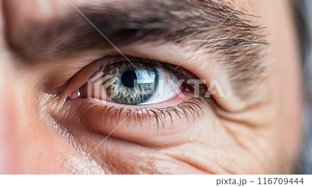 Close-up view of a senior man eye. Close-up view of a senior man eye. 116709444