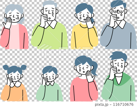 Crying three-generation family upper body set 116710676