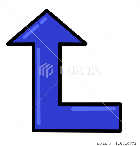 90度に曲がる矢印1（青）（線画・反射あり） 116710772