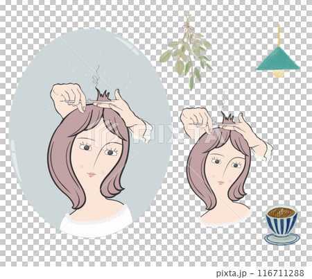 サロンでカットする女性・ハサミを持つ美容師の手・おもてなしのサロン空間 116711288