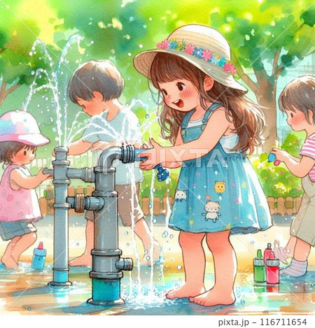 公園で水遊びをする子供たち② 116711654