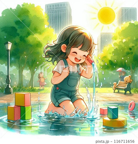 公園で水遊びをする子供たち④ 公園で水遊びをする子供たち④ 116711656