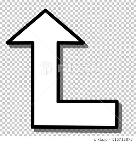 90度に曲がる矢印1(白)(線画・影あり) 90度に曲がる矢印1(白)(線画・影あり) 116712873