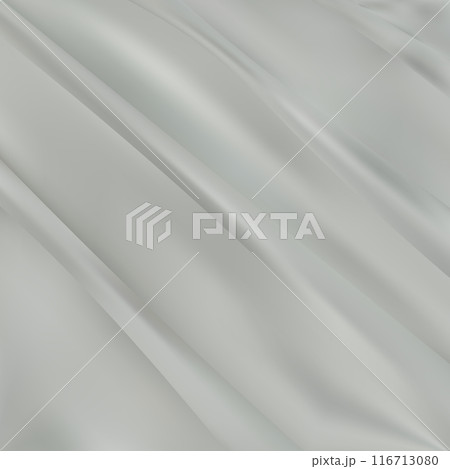 Silver fabric background with waves close, interesting wavy background, top view of waves on fabric, soft wrinkled matte fabric, shadow fabric. eps 10 116713080