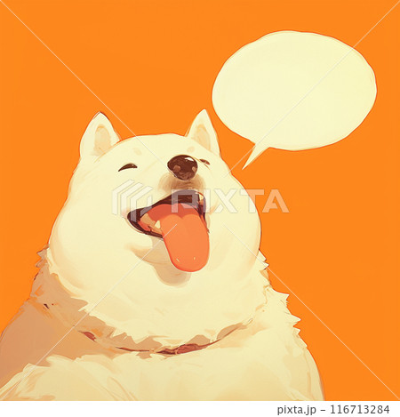笑顔の首輪をした白い犬と吹き出し 116713284