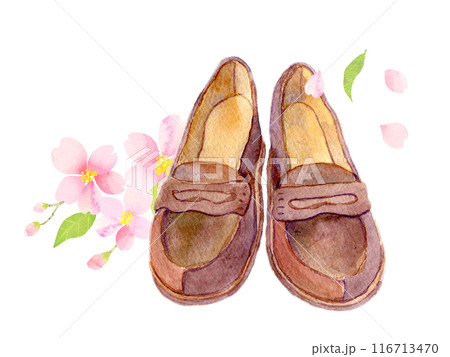 水彩イラスト　ローファーと桜の花 116713470
