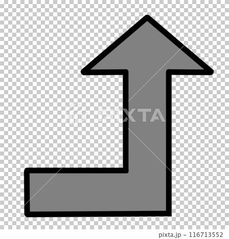 90度に曲がる矢印2（グレー）（線画あり） 116713552