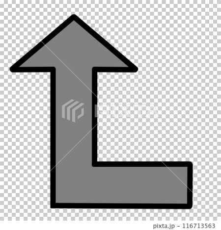 90度に曲がる矢印1(グレー)(線画あり) 90度に曲がる矢印1(グレー)(線画あり) 116713563