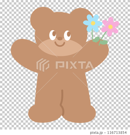 Illustration of teddy bear holding flowers for...のイラスト素材 [116713854 ...