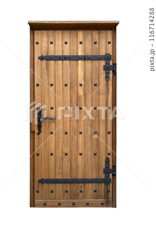Old wooden door isolated on white background Old wooden door isolated on white background 116714288