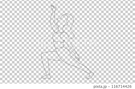 Line drawing illustration of a woman wearing sportswear doing yoga Line drawing illustration of a woman wearing sportswear doing yoga 116714426