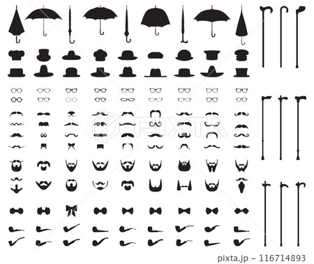Gentleman accessories icons set, isolated vintage retro Gentleman accessories icons set, isolated vintage retro 116714893