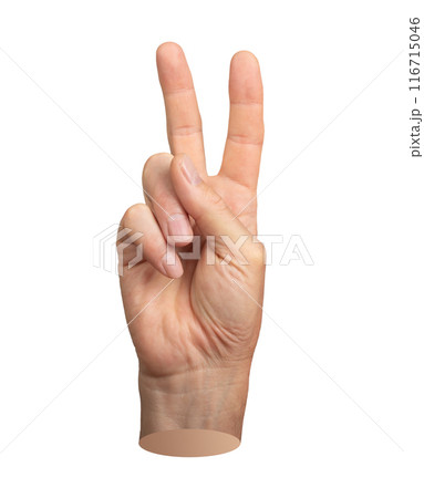 V for victory, hand sign isolated on white background. V for victory, hand sign isolated on white background. 116715046