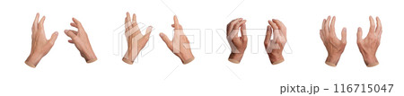 Both two hands reaching, touching, holding and taking something invisible, set isolated on white Both two hands reaching, touching, holding and taking something invisible, set isolated on white 116715047