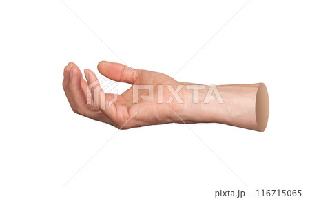 Hand reaching out, open cup-shaped palm holding something, gesture isolated on white background Hand reaching out, open cup-shaped palm holding something, gesture isolated on white background 116715065