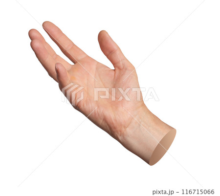 Hand reaching out, open palm holding something, gesture isolated on white background 116715066