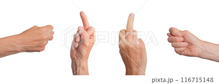 Rude gestures, fig symbol and fuck-off, hand sign isolated on white background Rude gestures, fig symbol and fuck-off, hand sign isolated on white background 116715148