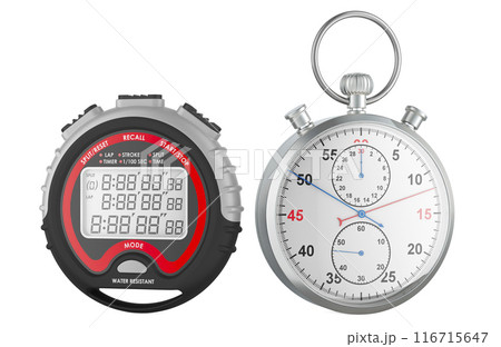 Stopwatch and Digital Sports Stopwatch, professional timer stopwatch. 3D rendering 116715647