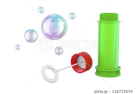 Soap Bubble Bottle with bubble wand and soap bubbles, 3D rendering 116715654
