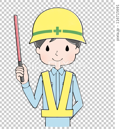 ヘルメット・誘導棒　工事現場の作業員男性のイラスト 116715691