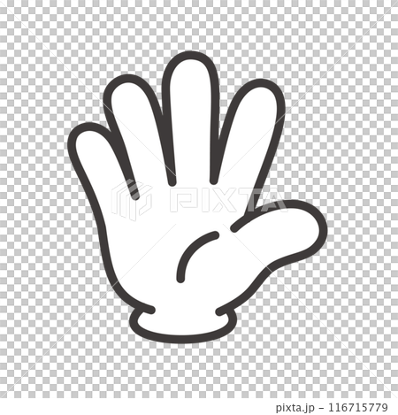 Vector illustration of a hand sign representing the number 5 with fingers. The vector data allows you to change the line width of the outline. 116715779