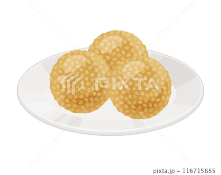 お皿にのった胡麻団子のイラスト 116715885