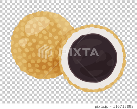 Illustration of a cross section of a sesame dumpling with black sesame paste Illustration of a cross section of a sesame dumpling with black sesame paste 116715898