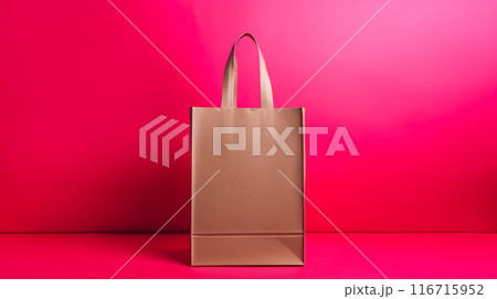 Brown Paper Shopping Bag on Pink Background 116715952