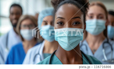 Medical team with masks standing together. Medical team with masks standing together. 116716866