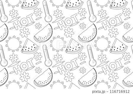 Summer Coloring Page with Fun Elements 116716912