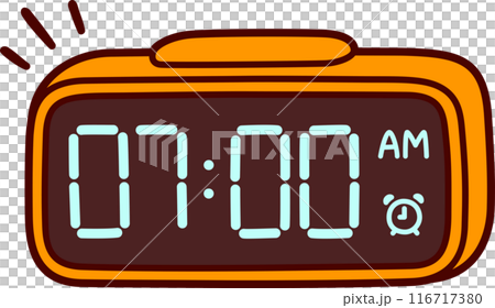 Digital alarm clock cartoon drawing 116717380