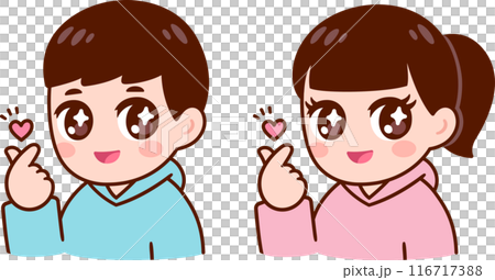 Cute boy and girl making finger heart gesture 116717388