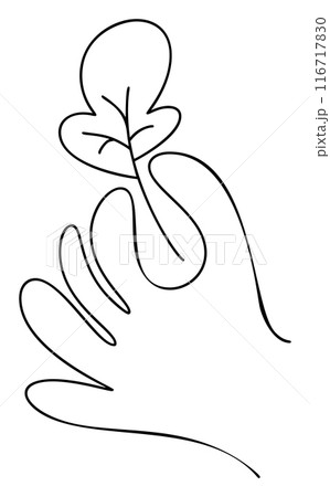 Leaf in hand doodle icon. Simple line vector illustration for children book, web design nature study the environment 116717830