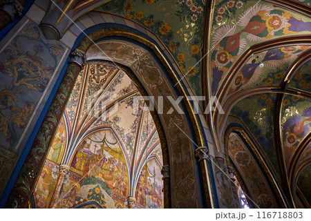 Interior of Basilica of St. Peter and St. Paul, neo-Gothic church in Vysehrad fortress in Prague, Czech Republic Interior of Basilica of St. Peter and St. Paul, neo-Gothic church in Vysehrad fortress in Prague, Czech Republic 116718803