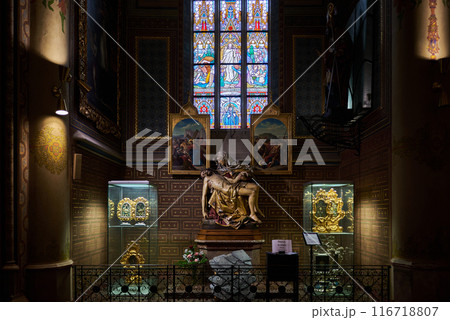 Interior of Basilica of St. Peter and St. Paul, neo-Gothic church in Vysehrad fortress in Prague, Czech Republic Interior of Basilica of St. Peter and St. Paul, neo-Gothic church in Vysehrad fortress in Prague, Czech Republic 116718807