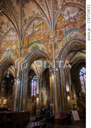 Interior of Basilica of St. Peter and St. Paul, neo-Gothic church in Vysehrad fortress in Prague, Czech Republic Interior of Basilica of St. Peter and St. Paul, neo-Gothic church in Vysehrad fortress in Prague, Czech Republic 116718811