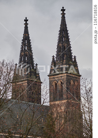Basilica of St. Peter and St. Paul, neo-Gothic church in Vysehrad fortress in Prague, Czech Republic 116718816