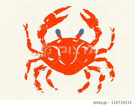 Vintage illustration of red crab in block print style. Retro illustration of crab for seafood shop. Vintage illustration of red crab in block print style. Retro illustration of crab for seafood shop. 116719115