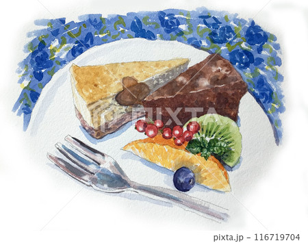 チーズケーキとガトーショコラ　手描き水彩 116719704